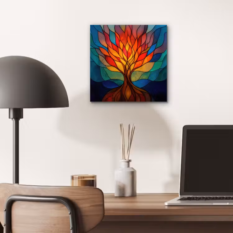 Sierglas - Boom - Rood - Vlakken aluminium wit klein -sfeer5