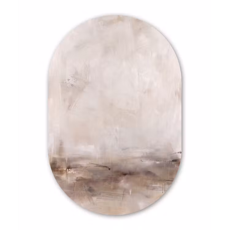 Abstrakt - Landschap - Modern - Beige - Kunst Wandcirkel Ovaal Aluminium middel -3d