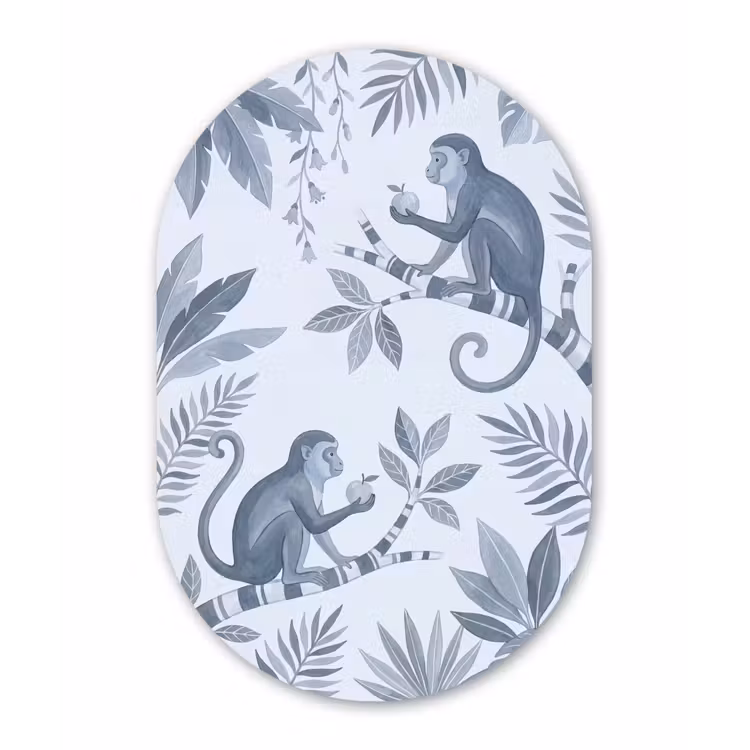 Aap - Boom - Bladeren - Jungle - Illustratie Wandcirkel Ovaal Aluminium middel -3d