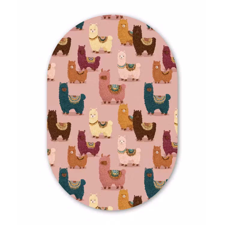 Alpaca's - Patroon - Kleurrijk Wandcirkel Ovaal Aluminium middel 839 -3d