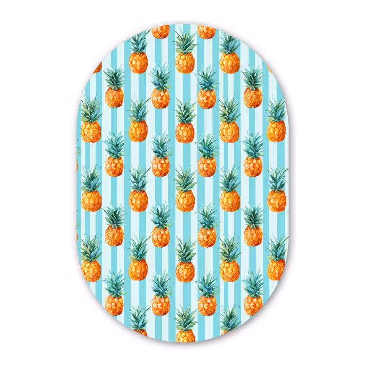 Ananas - Strepen - Groen Wandcirkel Ovaal Aluminium middel 839 -3d