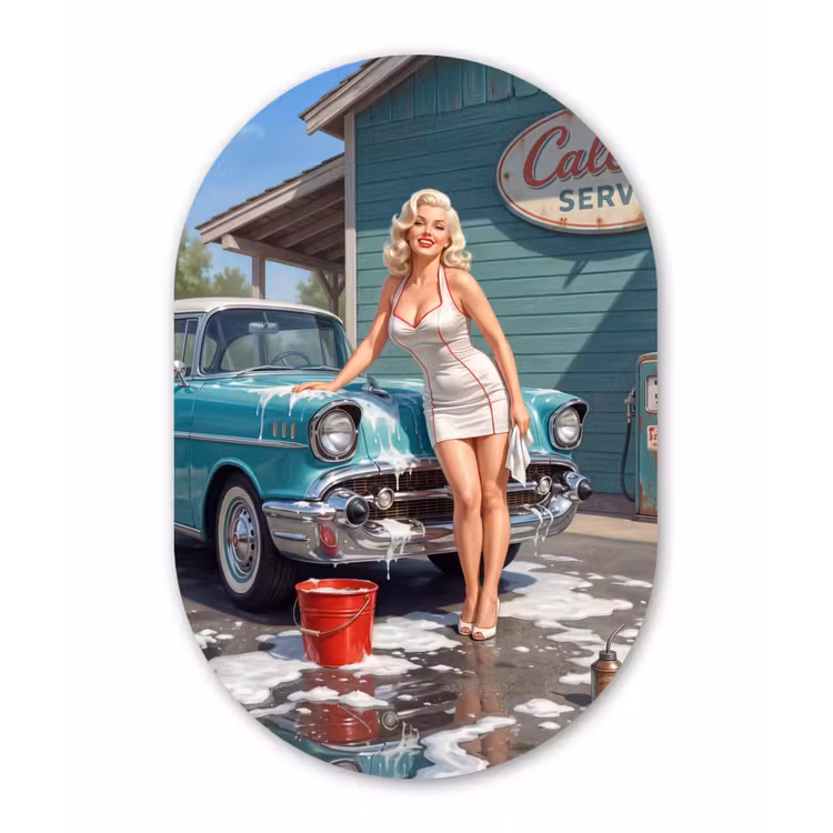 Auto - Vrouw - Groen Wandcirkel Ovaal Aluminium middel -3d
