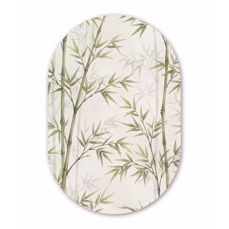 Bamboe - Bladeren - Natuur - Aquarel - Groen Wandcirkel Ovaal Aluminium middel -3d