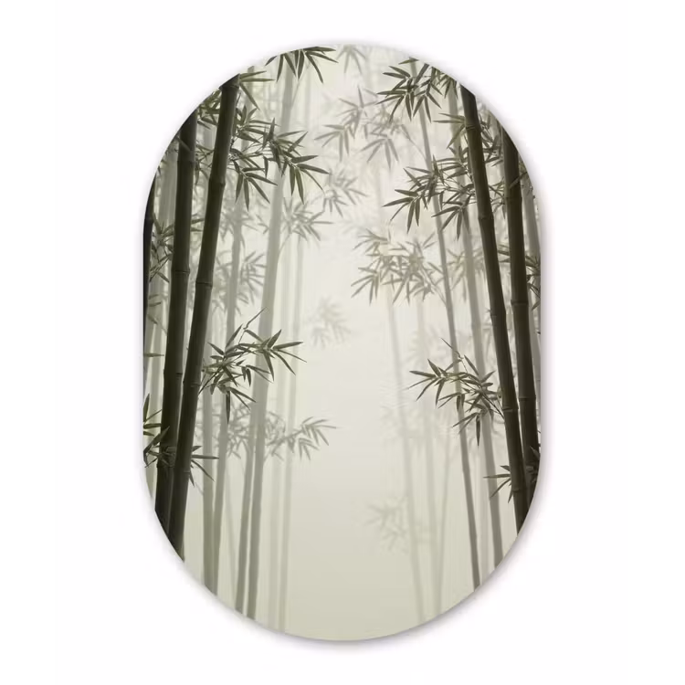 Bamboe - Bos - Mist - Natuur Wandcirkel Ovaal Aluminium middel -3d