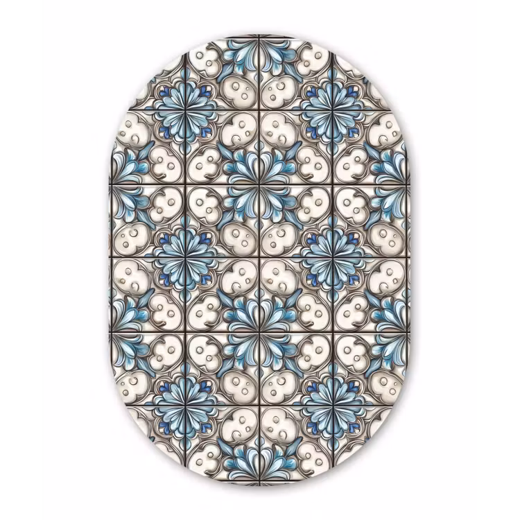 Barok - Tegel - Kleurrijk Wandcirkel Ovaal Aluminium middel 839 -3d