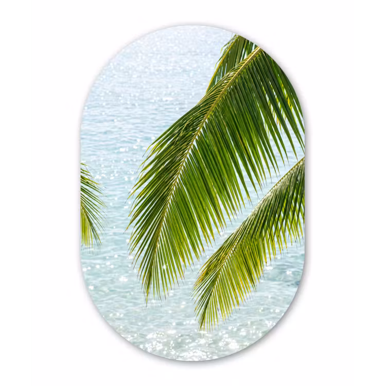 Boom - Bladeren - Water - Tropisch - Groen Wandcirkel Ovaal Aluminium middel -3d