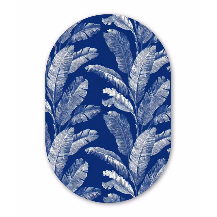 Blad - Palm - Blauw Wandcirkel Ovaal Aluminium middel 839 -3d