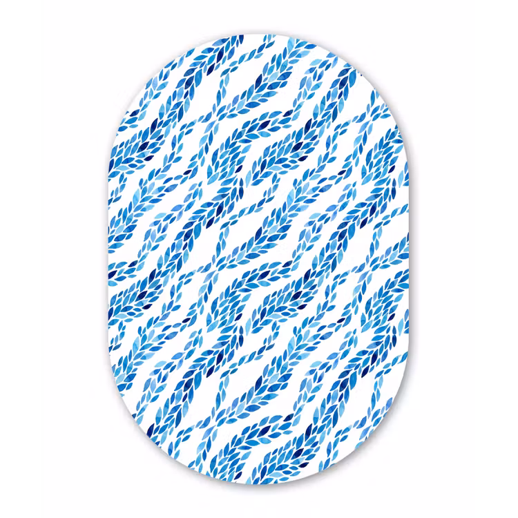 Bladeren - Aquarel - Patroon - Modern - Blauw Wandcirkel Ovaal Aluminium middel -3d