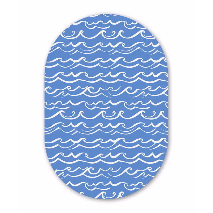Blauw - Wit - Simpel - Getekend - Golven Wandcirkel Ovaal Aluminium middel 839 -3d