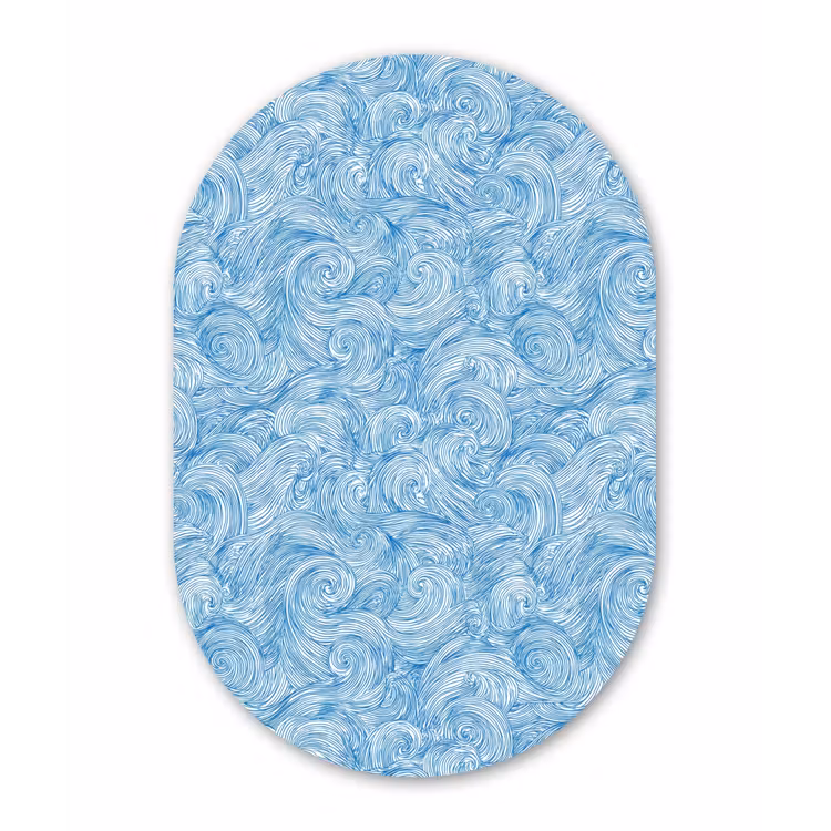 Blauw - Wit - Spiraal - Golven - Lijnen Wandcirkel Ovaal Aluminium middel 839 -3d