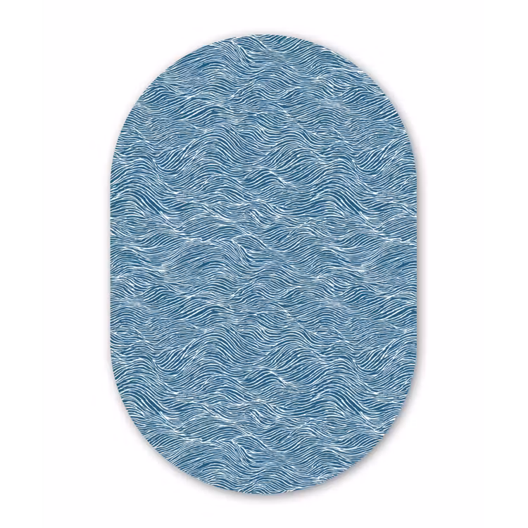Blauw - Wit - Golven - Getekend - Textuur Wandcirkel Ovaal Aluminium middel 839 -3d