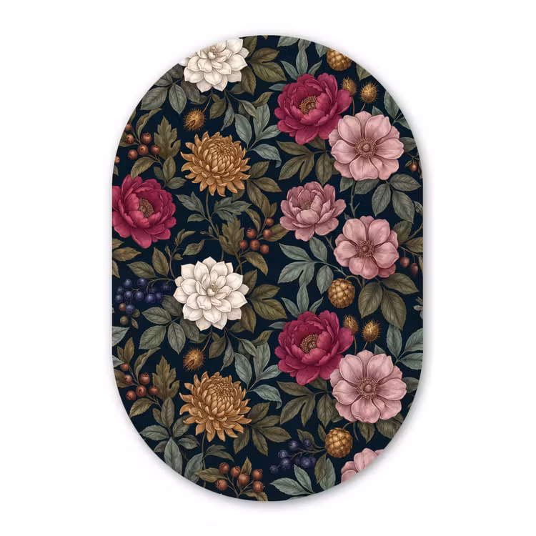 Bloemen - Botanisch - Illustratie - Donker - Vintage Wandcirkel Ovaal Aluminium middel -3d