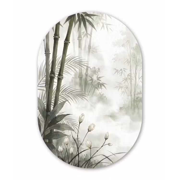 Bloemen - Knop - Tuin - Illustratie - Wit Wandcirkel Ovaal Aluminium middel -3d