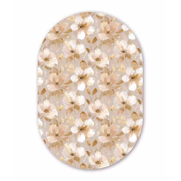 Bloemen - artistiek - Goud Wandcirkel Ovaal Aluminium middel 839 -3d