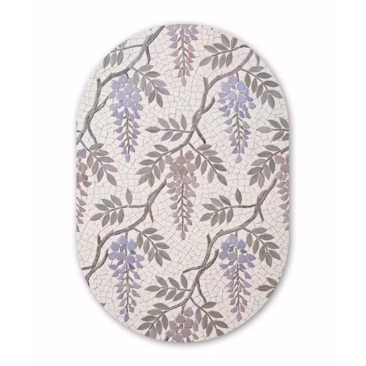 Bloemen - Mozaïek - Natuur - Patroon - Paars Wandcirkel Ovaal Aluminium middel -3d