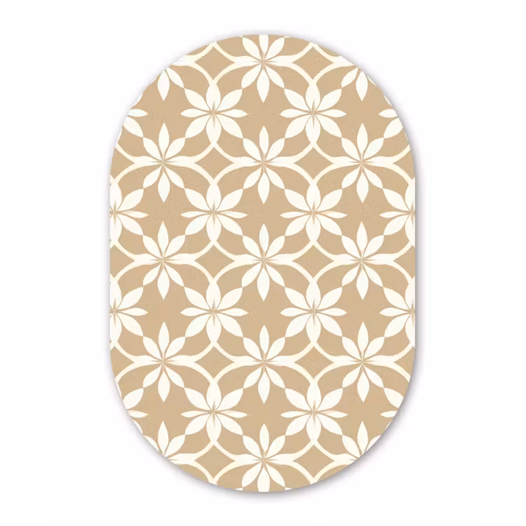 Bloemen - Patroon - Beige Wandcirkel Ovaal Aluminium middel 839 -3d