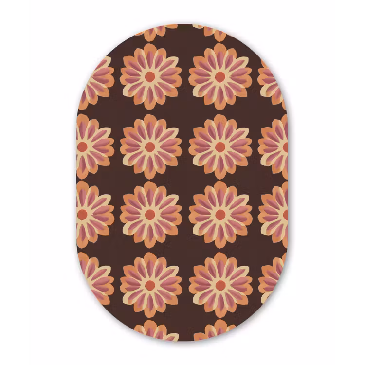 Bloemen - Patroon - Bruin Wandcirkel Ovaal Aluminium middel 839 -3d