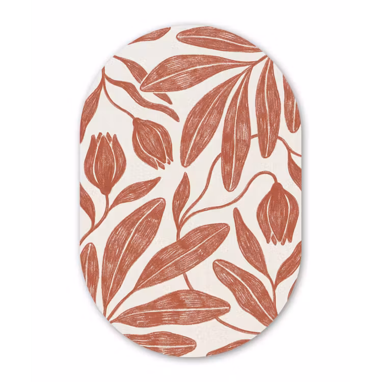 Bloemen - Patroon - Modern - Natuur - Bruin Wandcirkel Ovaal Aluminium middel -3d