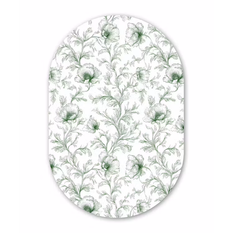 Bloemen - Getekend - Groen Wandcirkel Ovaal Aluminium middel 839 -3d
