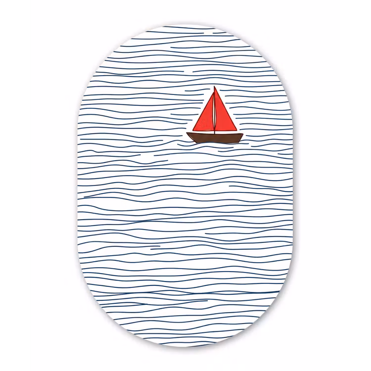 Boot - Water - Rood - Illustratie - Minimalistisch Wandcirkel Ovaal Aluminium middel -3d