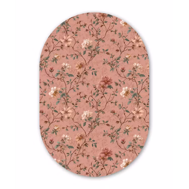 Botanisch - Bloemen - Roze Wandcirkel Ovaal Aluminium middel 839 -3d