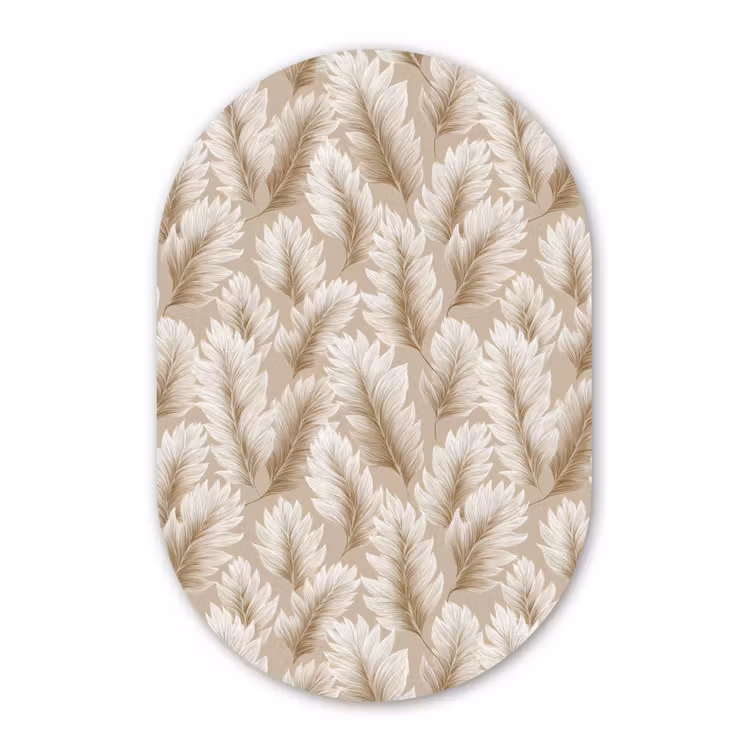 Botanisch - Patroon - Beige Wandcirkel Ovaal Aluminium middel 839 -3d