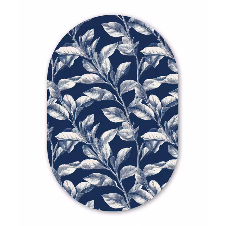 Botanisch - Patroon - Blauw Wandcirkel Ovaal Aluminium middel 839 -3d
