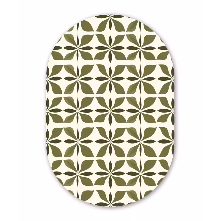 Botanisch - Retro - Groen Wandcirkel Ovaal Aluminium middel 839 -3d