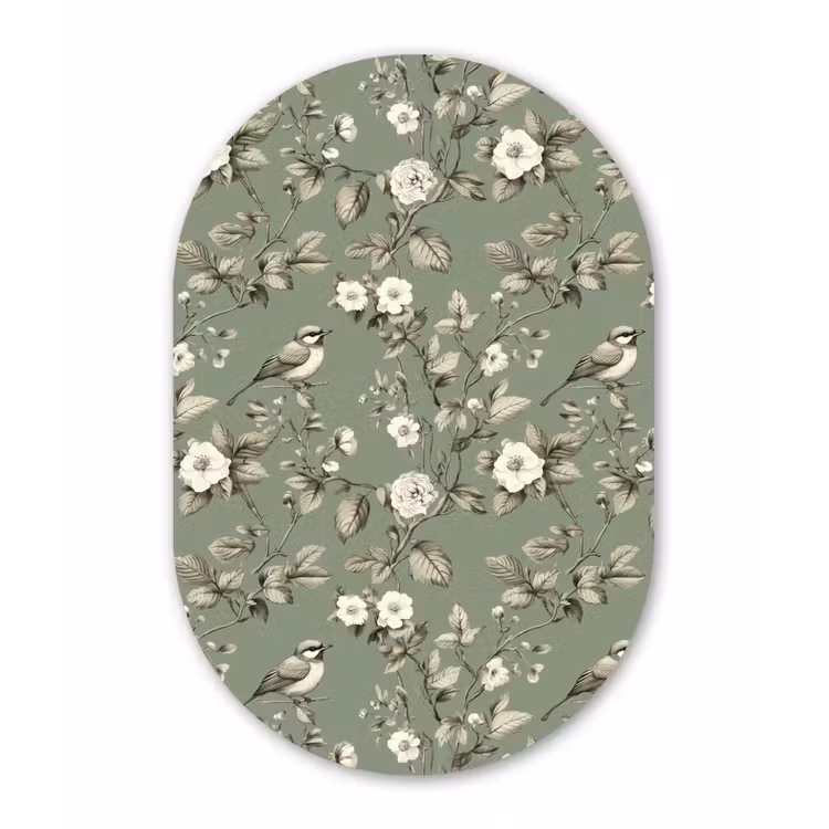 Botanisch - Vogels - Groen Wandcirkel Ovaal Aluminium middel 839 -3d