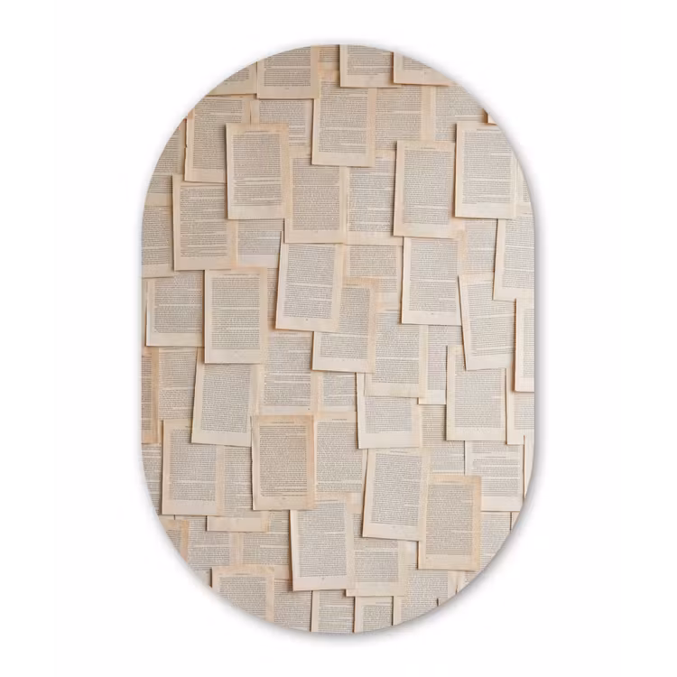 Boekpagina - Collage - Literatuur - Vintage - Beige Wandcirkel Ovaal Aluminium middel -3d