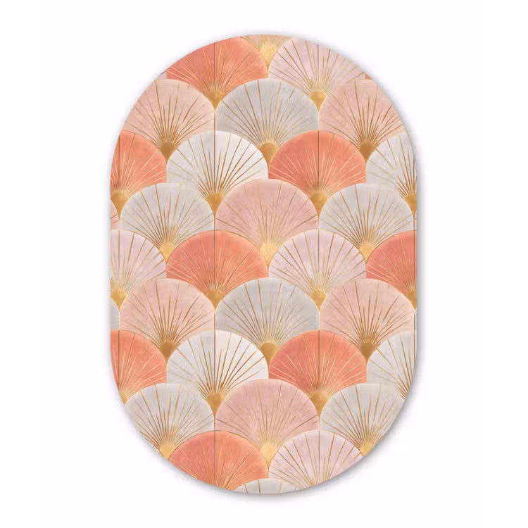 Waaiers - Goud - Roze Wandcirkel Ovaal Aluminium middel 839 -3d