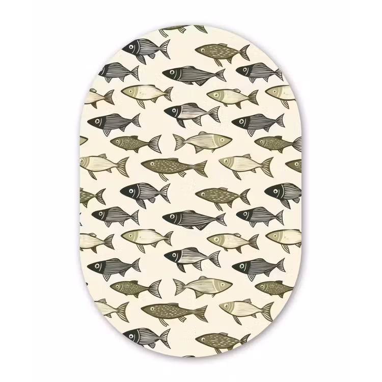 Vissen - Klassiek - Groen Wandcirkel Ovaal Aluminium middel 839 -3d