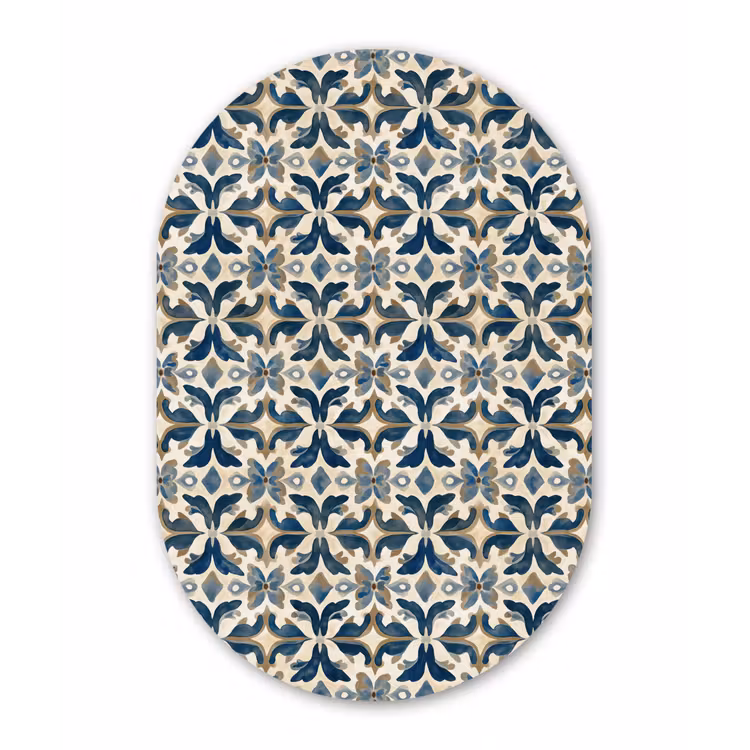 Tegel - Patroon - Blauw - Beige Wandcirkel Ovaal Aluminium middel 839 -3d