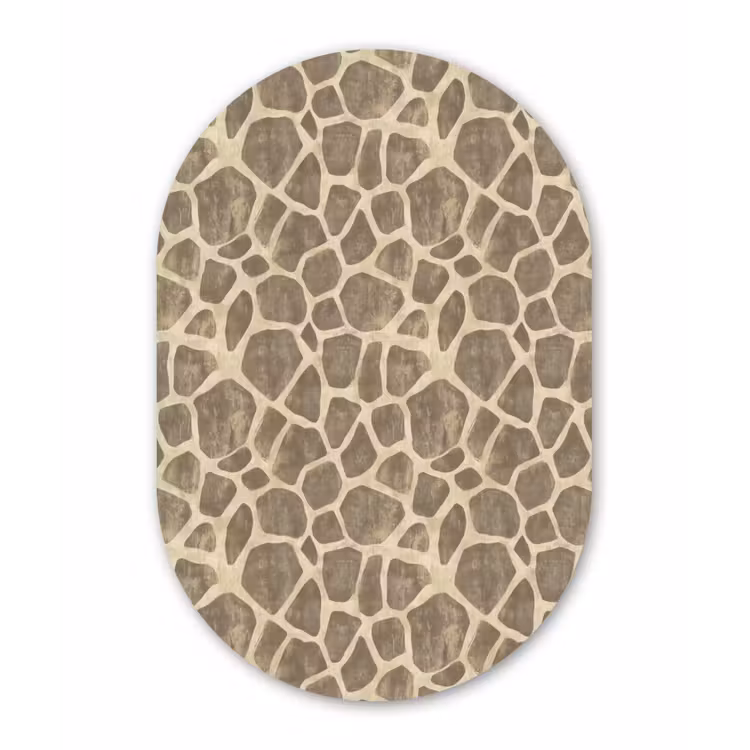 Giraf - Patroon - Beige - Bruin Wandcirkel Ovaal Aluminium middel 839 -3d