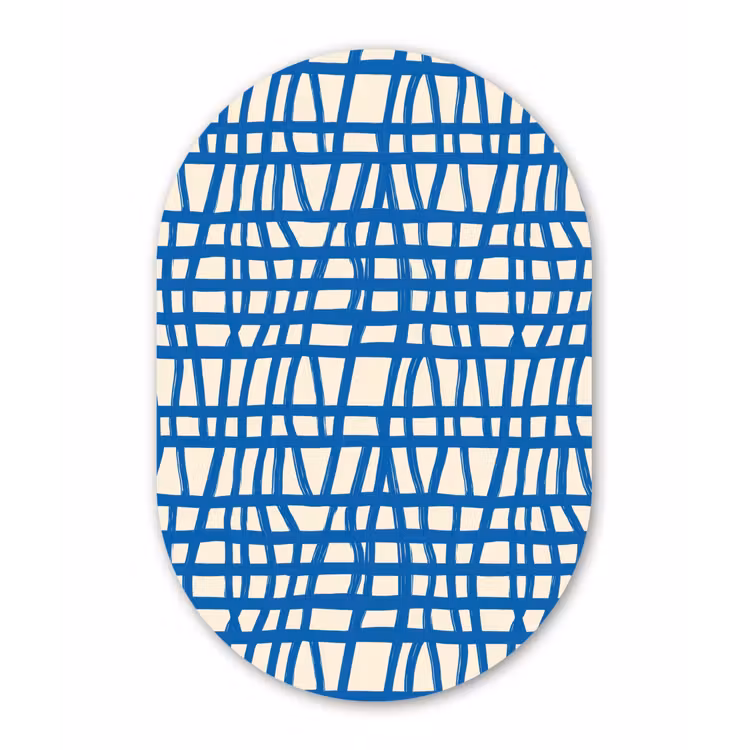 Ruitpatroon - Blauw - Crème Wandcirkel Ovaal Aluminium middel 839 -3d