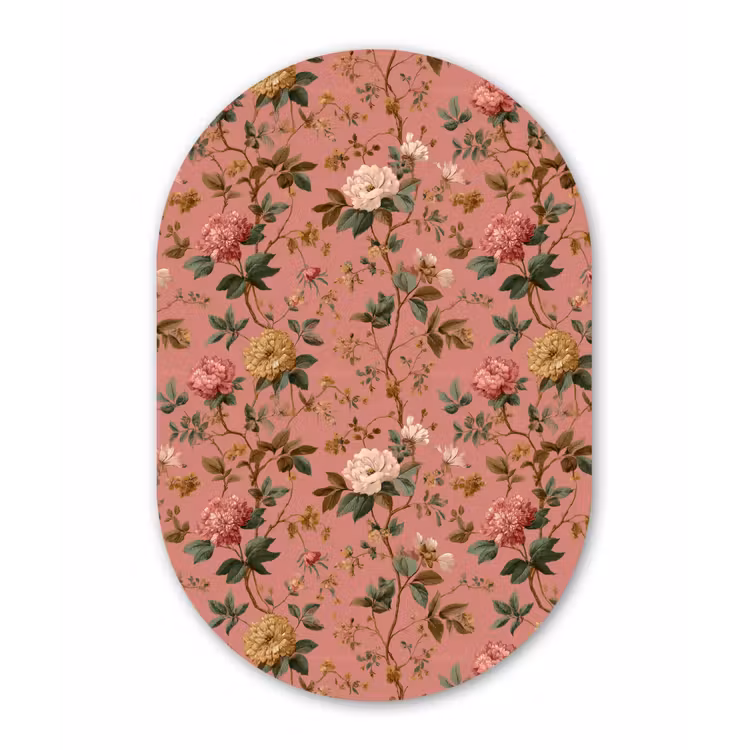 Klassiek - Botanisch - Roze Wandcirkel Ovaal Aluminium middel 839 -3d