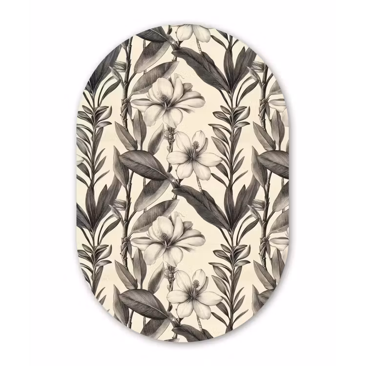 Klassiek - Botanisch - Zwart - Beige Wandcirkel Ovaal Aluminium middel 839 -3d