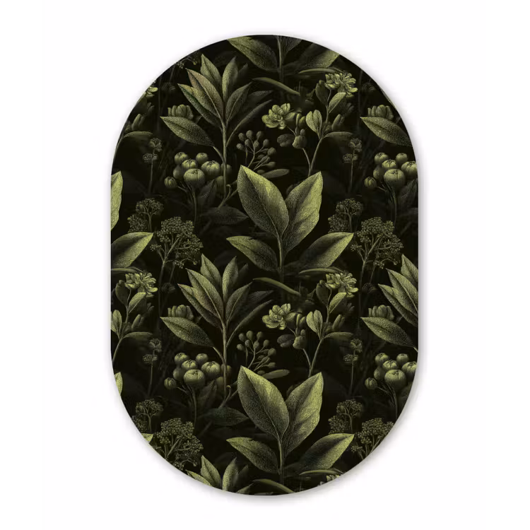 Klassiek - Donker - Botanisch - Planten Wandcirkel Ovaal Aluminium middel 839 -3d