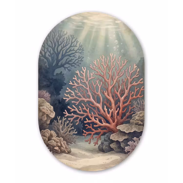 Koraal - Onderwater - Natuur - Roze Wandcirkel Ovaal Aluminium middel -3d