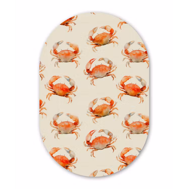 Krabben - Patroon - Oranje Wandcirkel Ovaal Aluminium middel 839 -3d