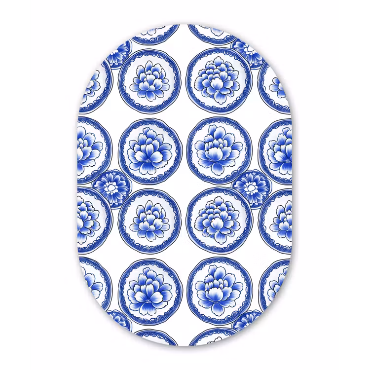 Cirkels - Bloemen - Blauw Wandcirkel Ovaal Aluminium middel 839 -3d