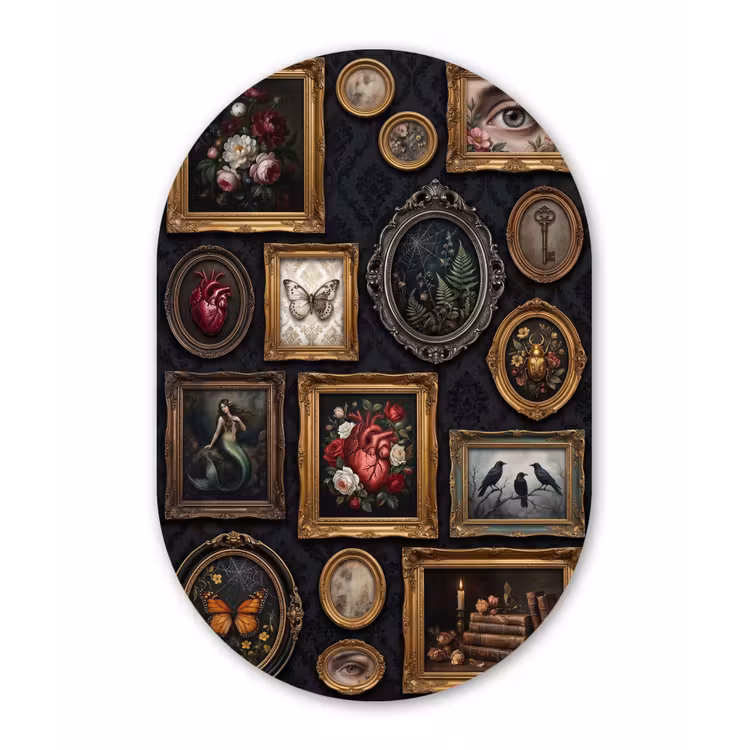 Kunst - Collectie - Vintage - Klassiek - Donker Wandcirkel Ovaal Aluminium middel -3d