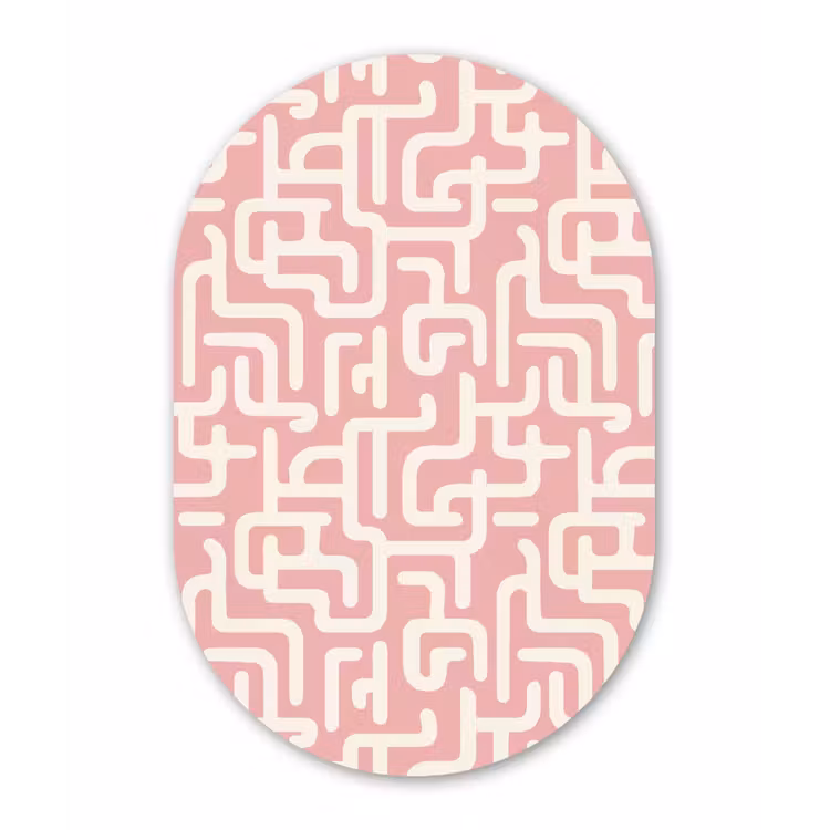 Doolhofpatroon - Roze - Wit - Abstract Wandcirkel Ovaal Aluminium middel 839 -3d