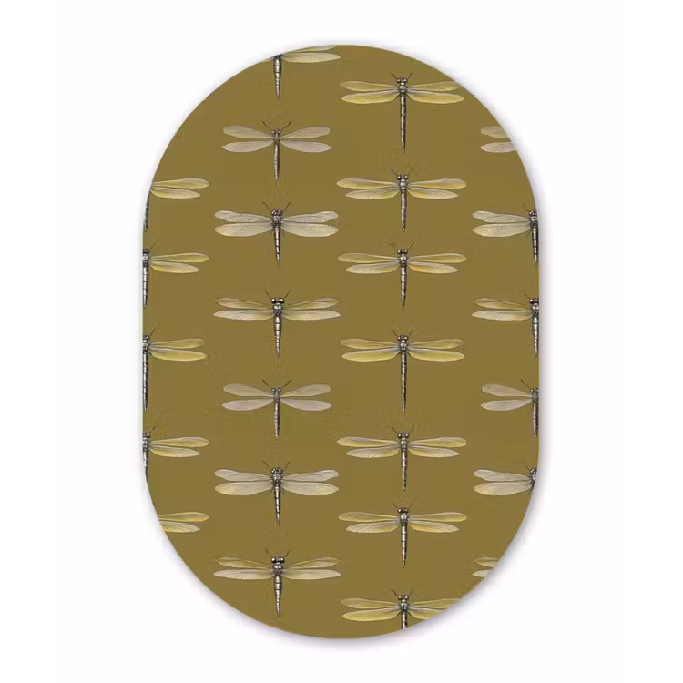 Libellen - Patroon - Groen Wandcirkel Ovaal Aluminium middel 839 -3d