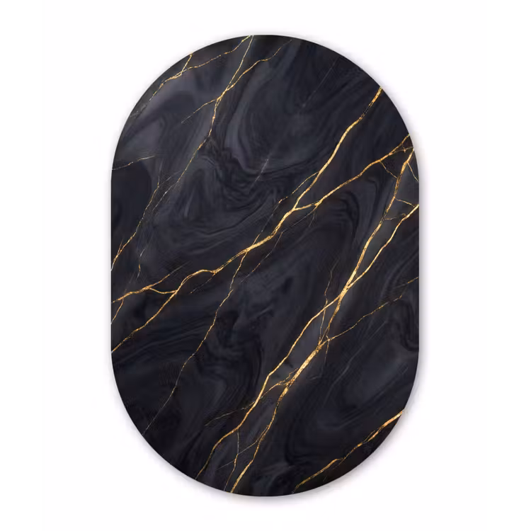 Marmer - Goudaders - Abstract - Modern - Zwart Wandcirkel Ovaal Aluminium middel -3d