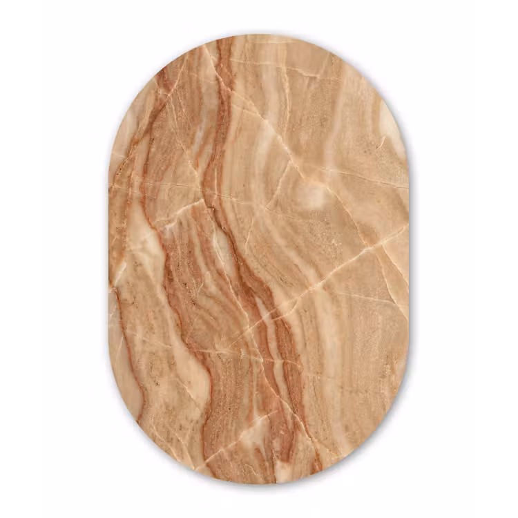 Marmer - Ader - Natuur - Abstract - Beige Wandcirkel Ovaal Aluminium middel -3d