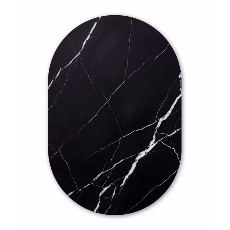 Marmer - Patroon - Abstract - Modern - Zwart Wandcirkel Ovaal Aluminium middel -3d