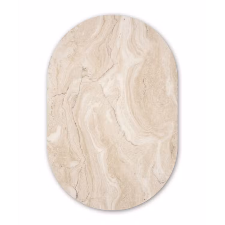 Marmer - Patroon - Beige - Steen - Abstract Wandcirkel Ovaal Aluminium middel -3d