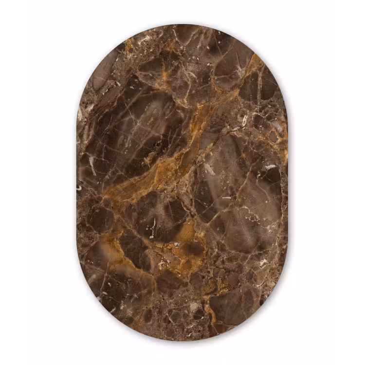 Marmer - Patroon - Natuur - Bruin - Goud Wandcirkel Ovaal Aluminium middel -3d