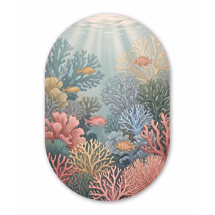 Zee - Koraal - Vis - Natuur - Kleurrijk Wandcirkel Ovaal Aluminium middel -3d